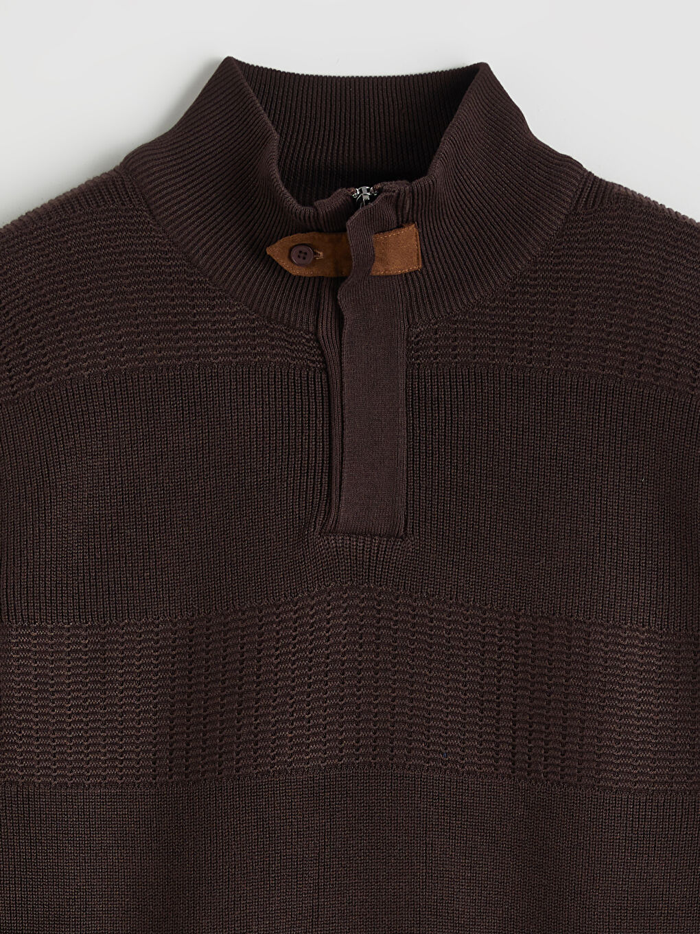 Kahverengi Dik Yaka Erkek Triko Kazak-5