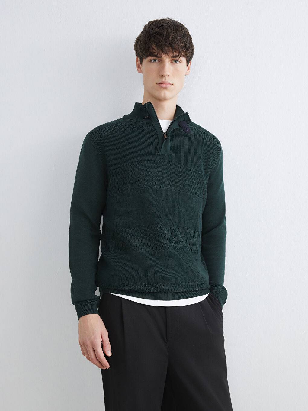 Yeşil Dik Yaka Erkek Triko Kazak