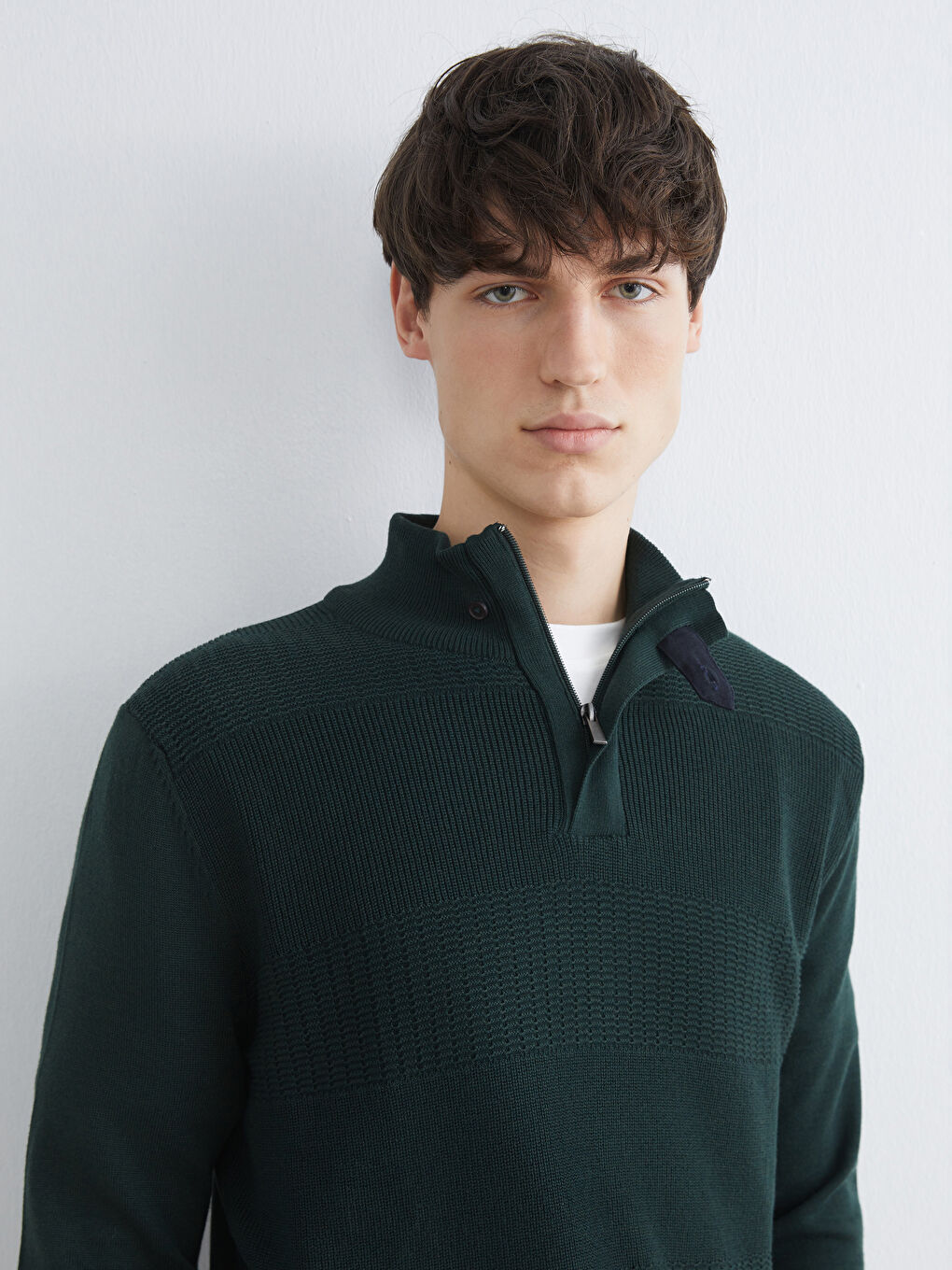 Yeşil Dik Yaka Erkek Triko Kazak-2