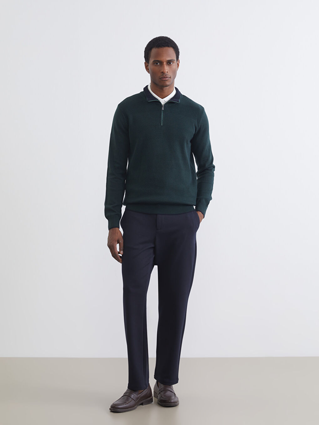 Yeşil Dik Yaka Erkek Triko Kazak-1