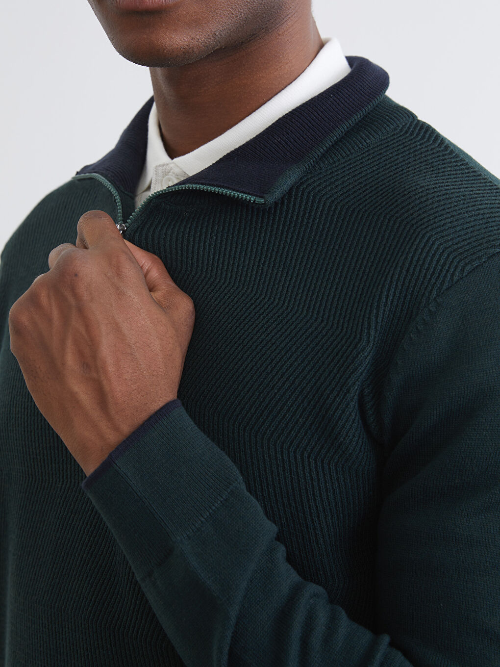 Yeşil Dik Yaka Erkek Triko Kazak-2