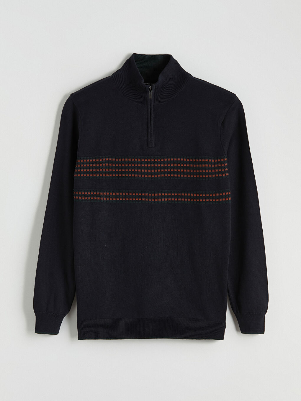 Lacivert Dik Yaka Çizgili Erkek Triko Kazak-4