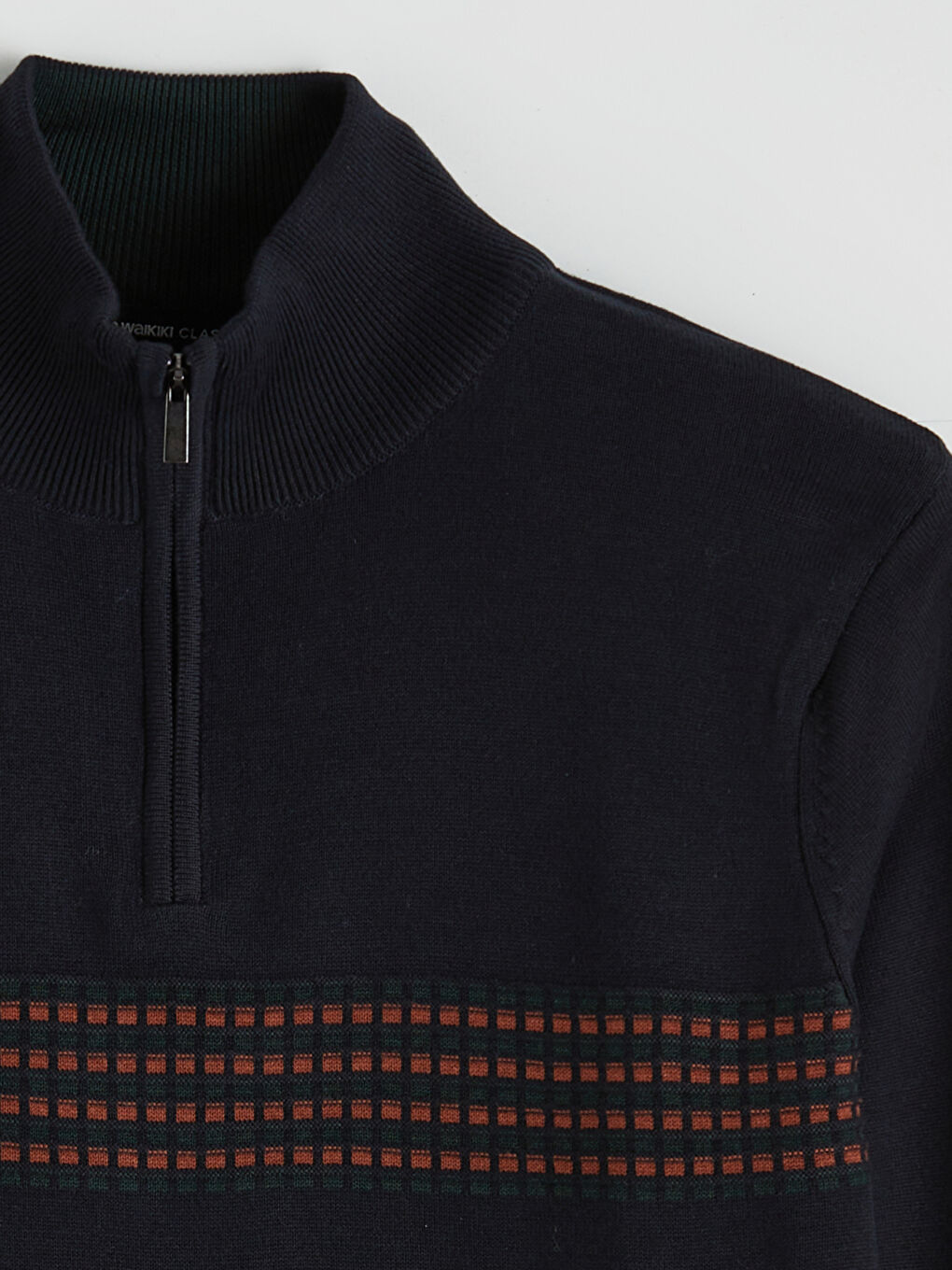 Lacivert Dik Yaka Çizgili Erkek Triko Kazak-5