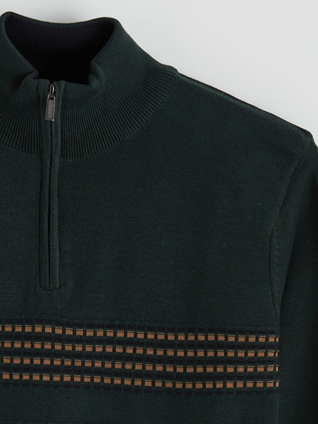 Yeşil Dik Yaka Çizgili Erkek Triko Kazak-5