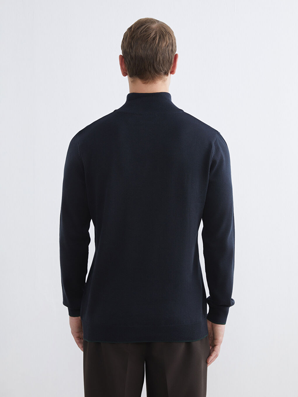 Lacivert Dik Yaka Çizgili Erkek Triko Kazak-3