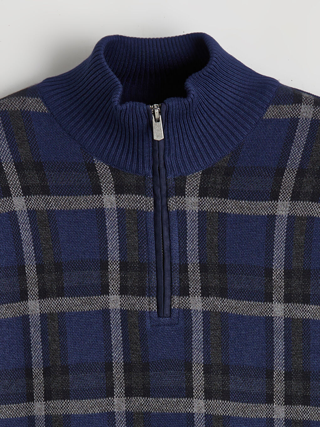 Mavi Dik Yaka Erkek Triko Kazak-5