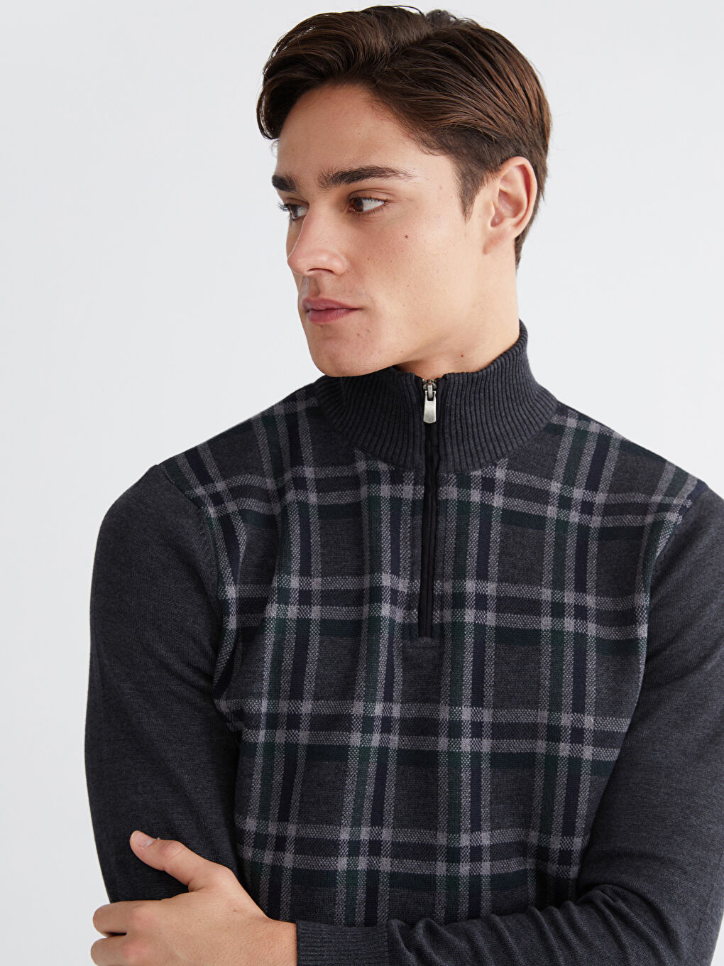 Antrasit Dik Yaka Erkek Triko Kazak