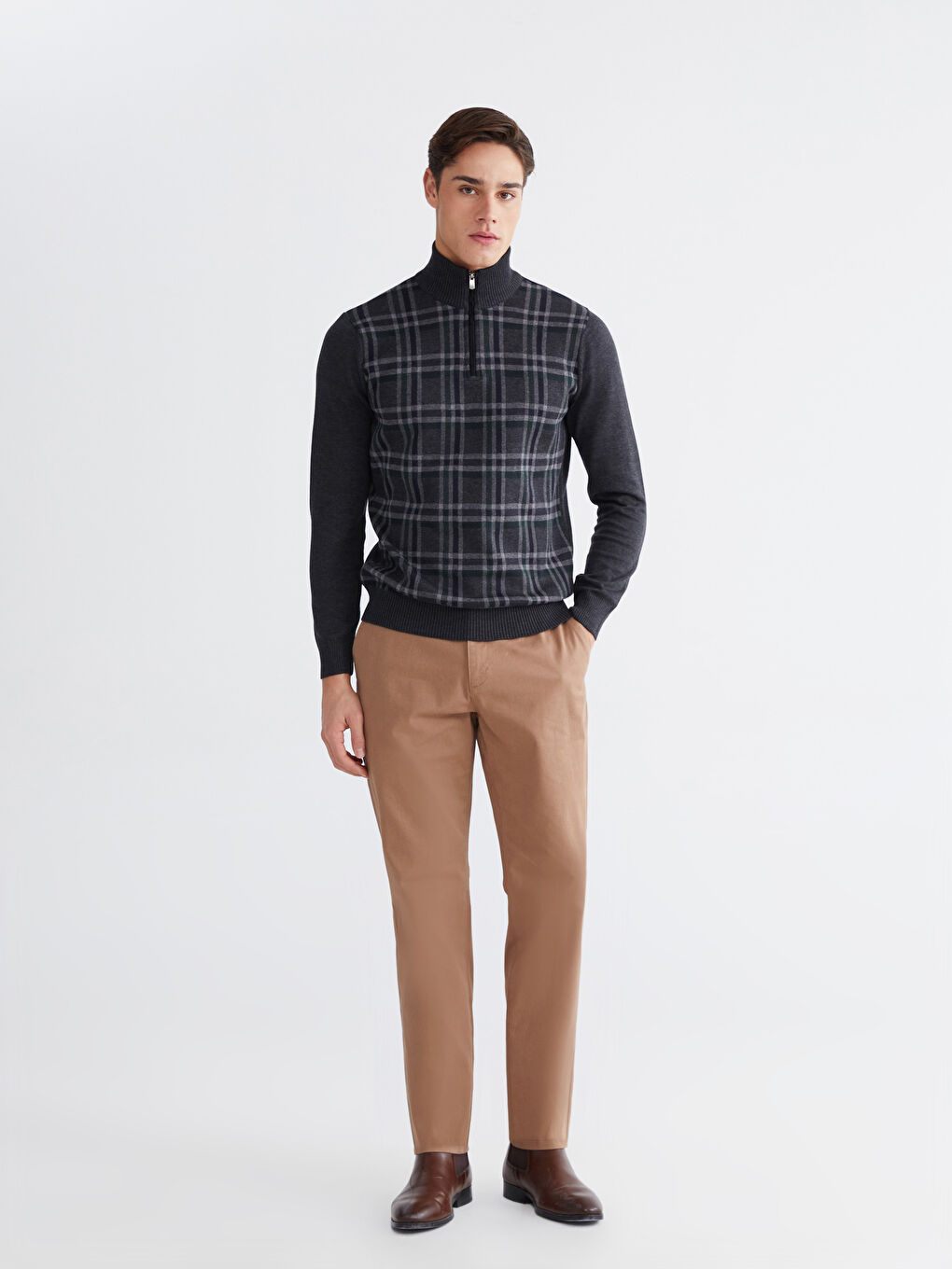 Antrasit Dik Yaka Erkek Triko Kazak-1