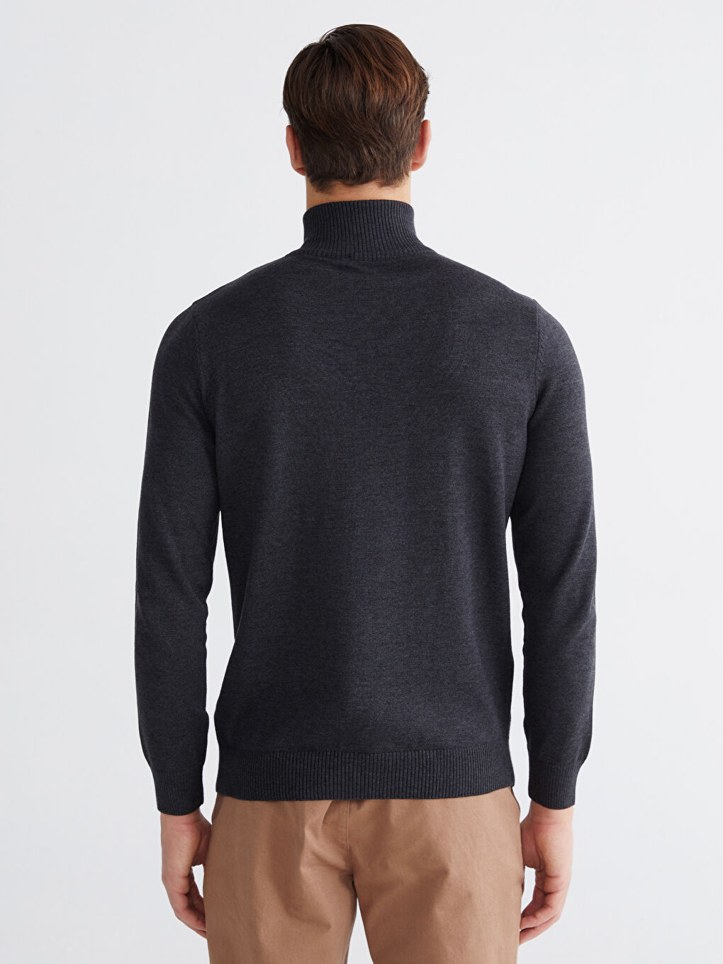 Antrasit Dik Yaka Erkek Triko Kazak-3