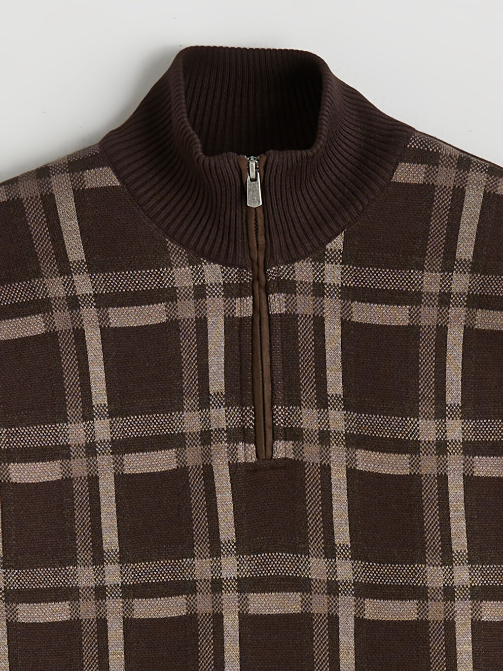 Kahverengi Dik Yaka Erkek Triko Kazak-5