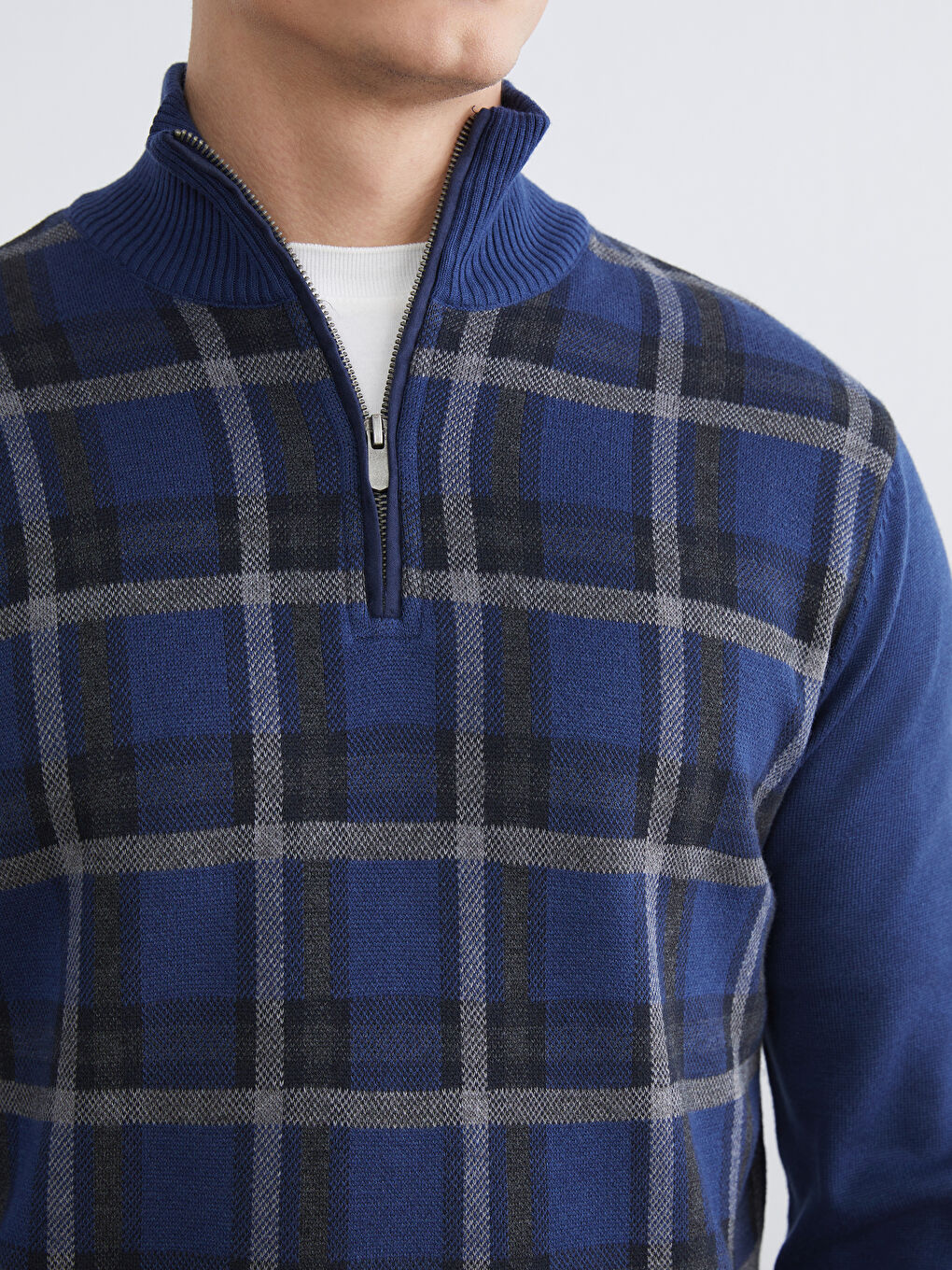 Mavi Dik Yaka Erkek Triko Kazak-2