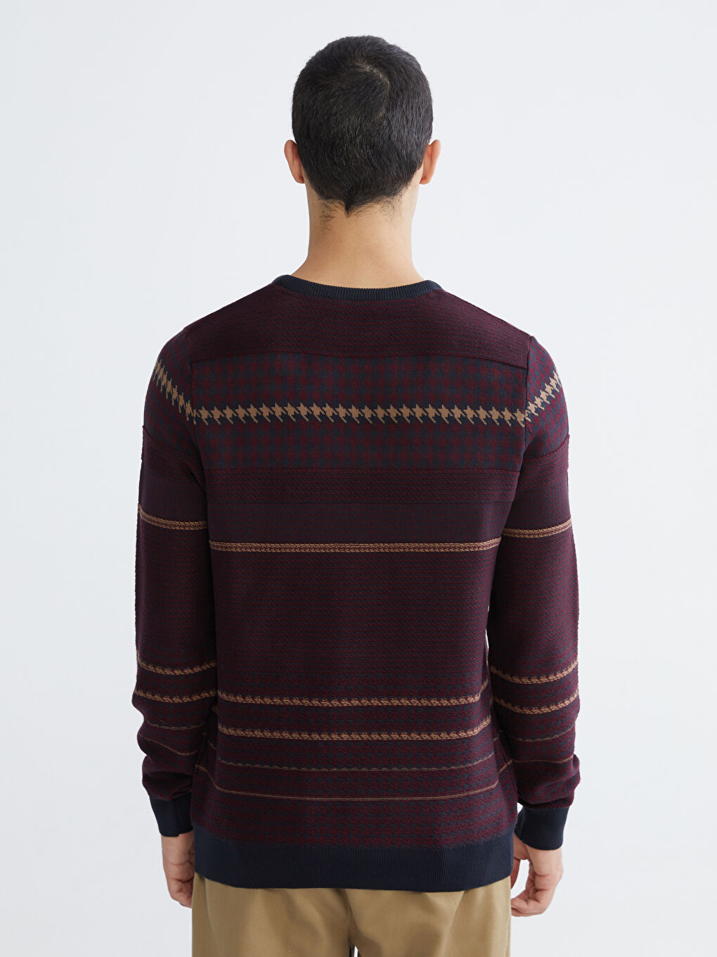 Lacivert Bisiklet Yaka Çizgili Erkek Triko Kazak-3