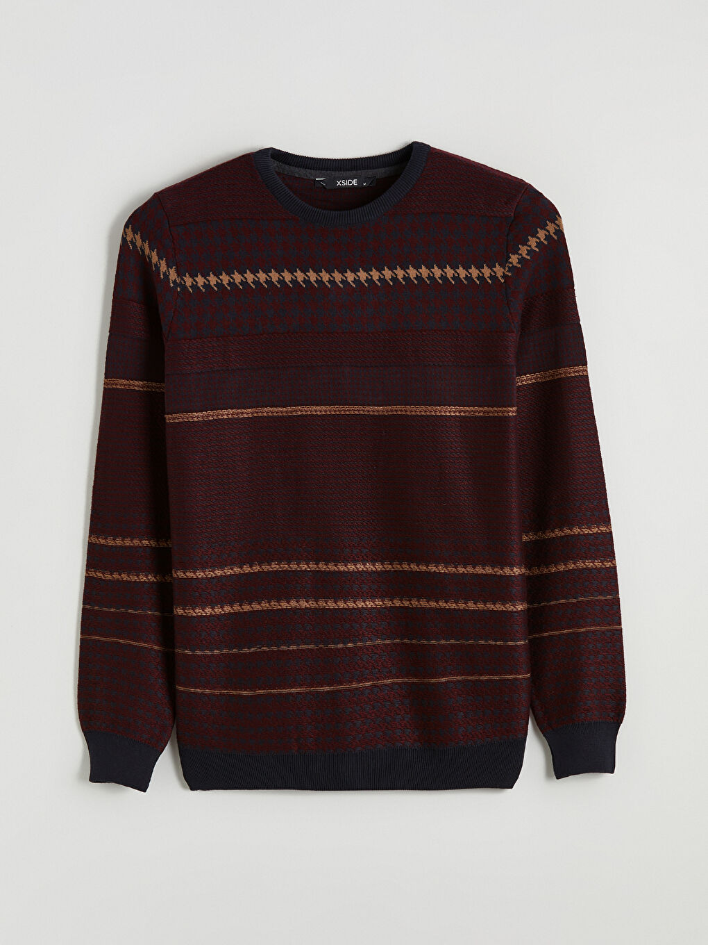 Lacivert Bisiklet Yaka Çizgili Erkek Triko Kazak-4