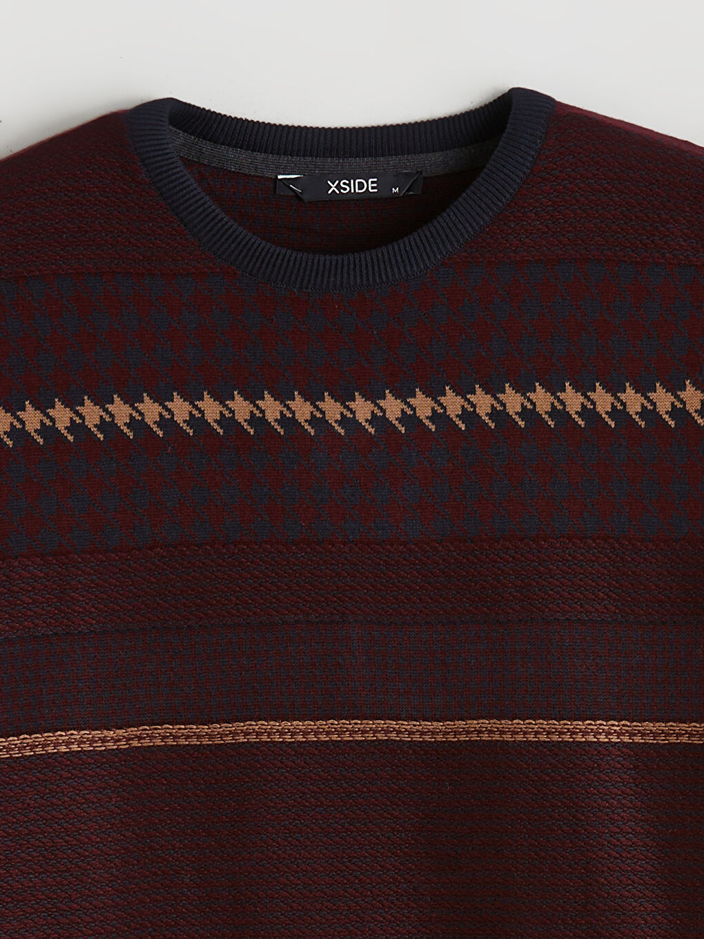 Lacivert Bisiklet Yaka Çizgili Erkek Triko Kazak-5