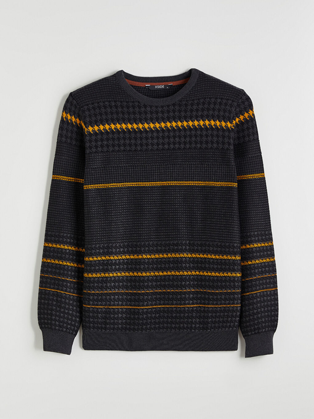 Antrasit Bisiklet Yaka Çizgili Erkek Triko Kazak-4