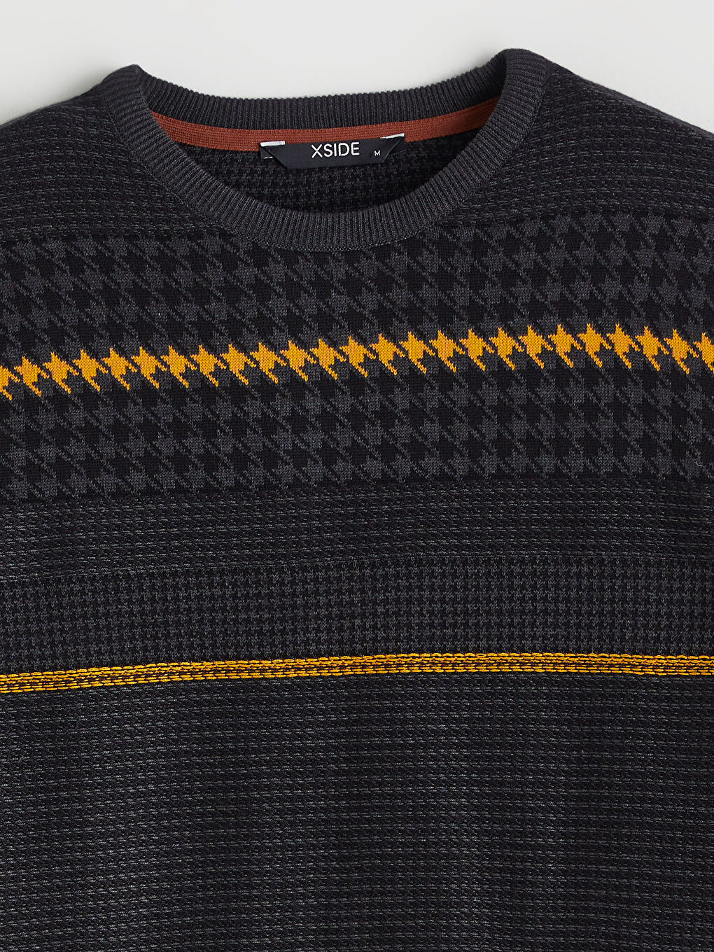 Antrasit Bisiklet Yaka Çizgili Erkek Triko Kazak-5