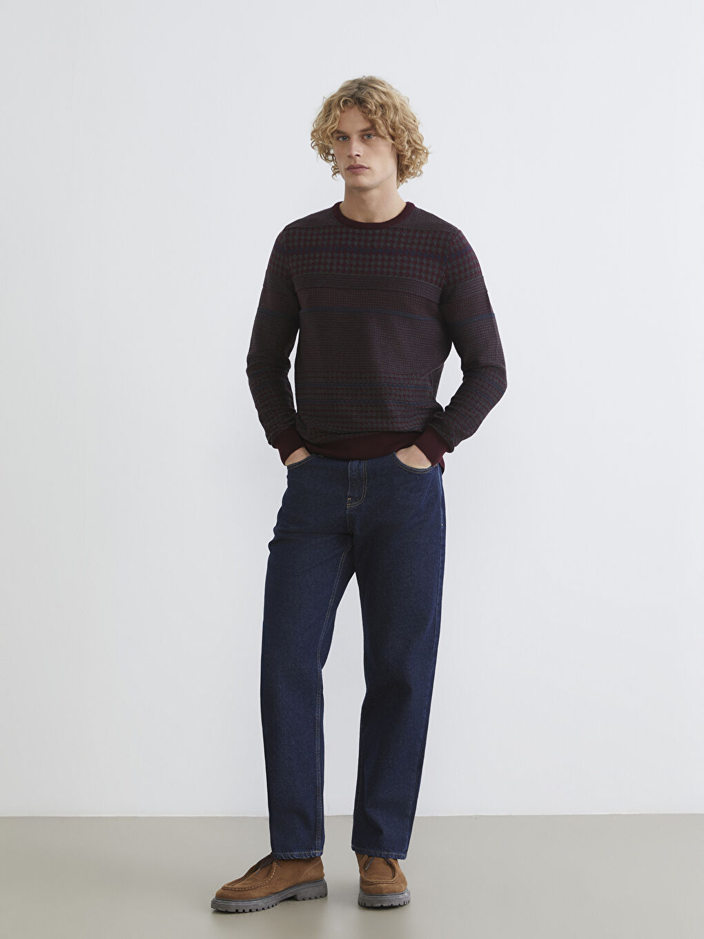 Mürdüm Bisiklet Yaka Çizgili Erkek Triko Kazak-1