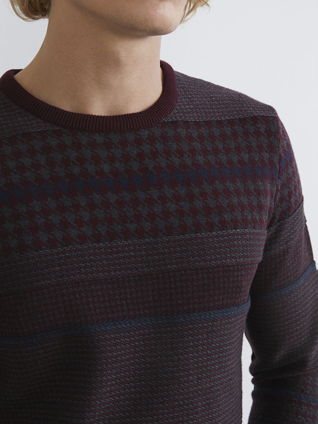 Mürdüm Bisiklet Yaka Çizgili Erkek Triko Kazak-2