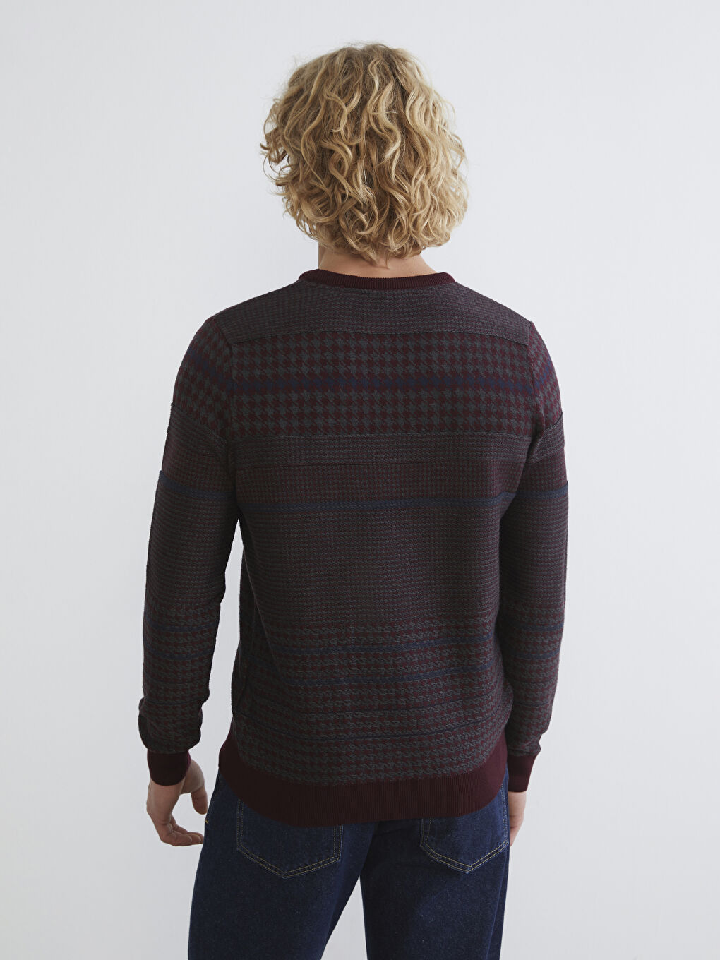 Mürdüm Bisiklet Yaka Çizgili Erkek Triko Kazak-3