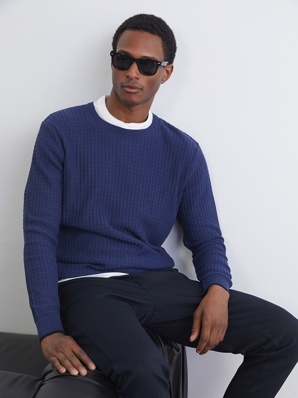 Crew Neck Long Sleeve Men's Tricot Sweater