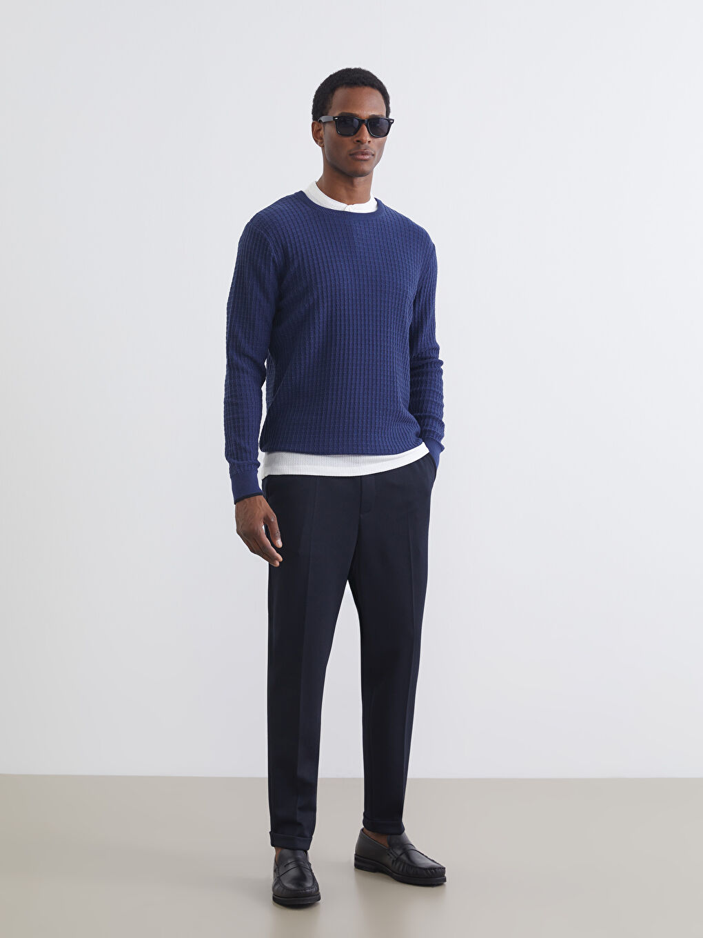 Crew Neck Long Sleeve Men's Tricot Sweater-1