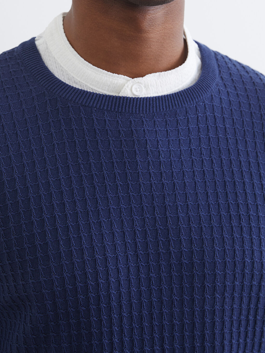 Crew Neck Long Sleeve Men's Tricot Sweater-2