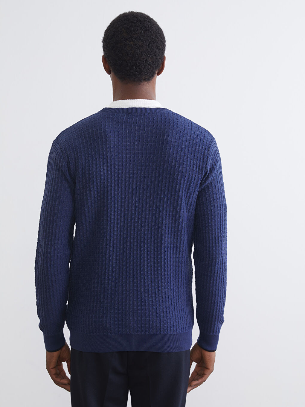 Crew Neck Long Sleeve Men's Tricot Sweater-3