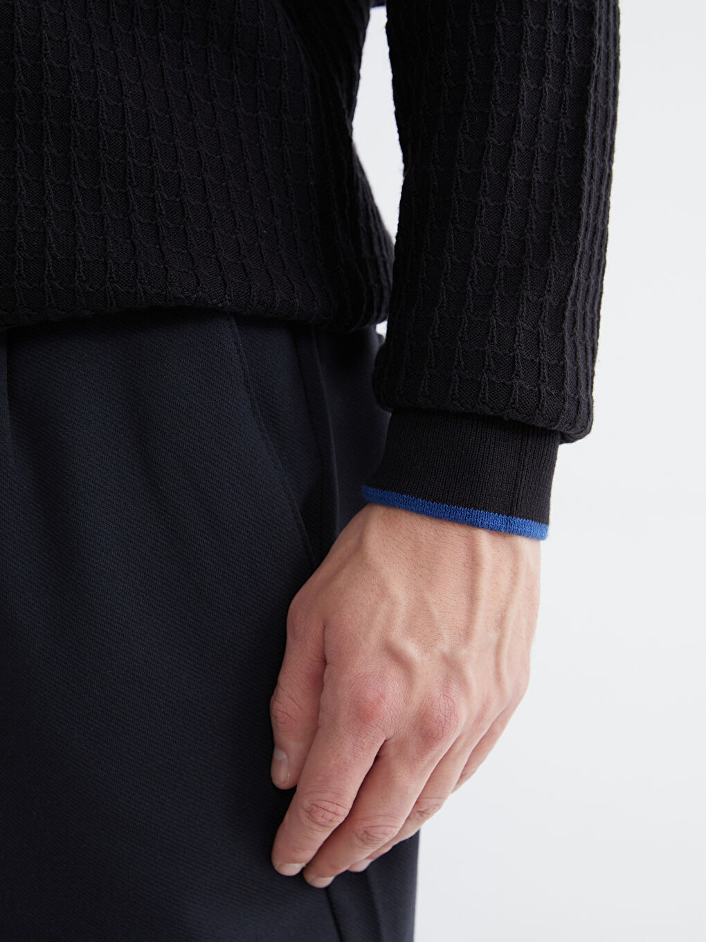 Siyah Bisiklet Yaka Erkek Triko Kazak-2