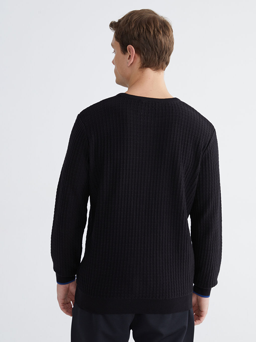 Siyah Bisiklet Yaka Erkek Triko Kazak-3