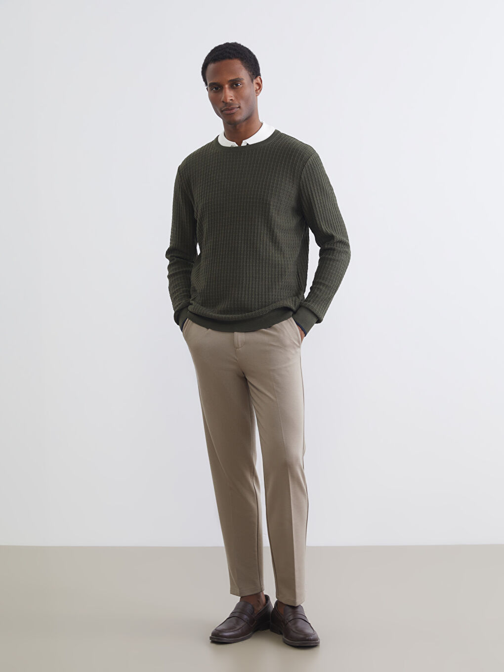 Yeşil Bisiklet Yaka Erkek Triko Kazak-1