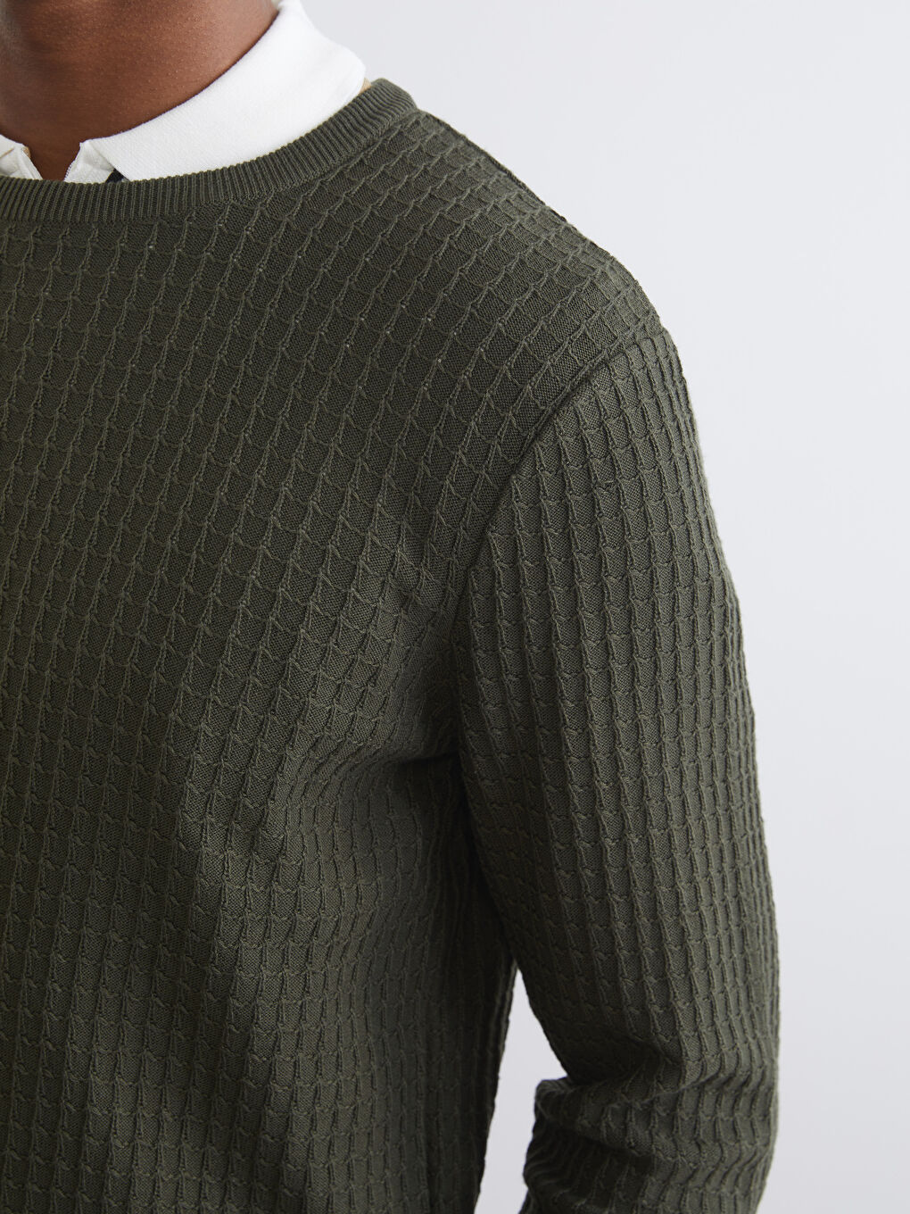 Yeşil Bisiklet Yaka Erkek Triko Kazak-2