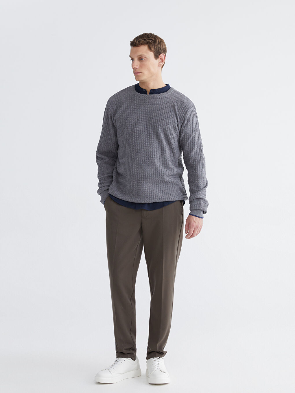 Gri Bisiklet Yaka Erkek Triko Kazak-1