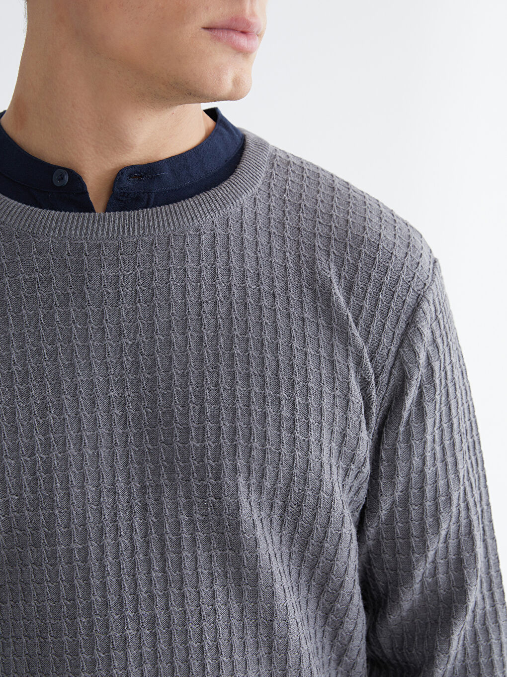 Gri Bisiklet Yaka Erkek Triko Kazak-2