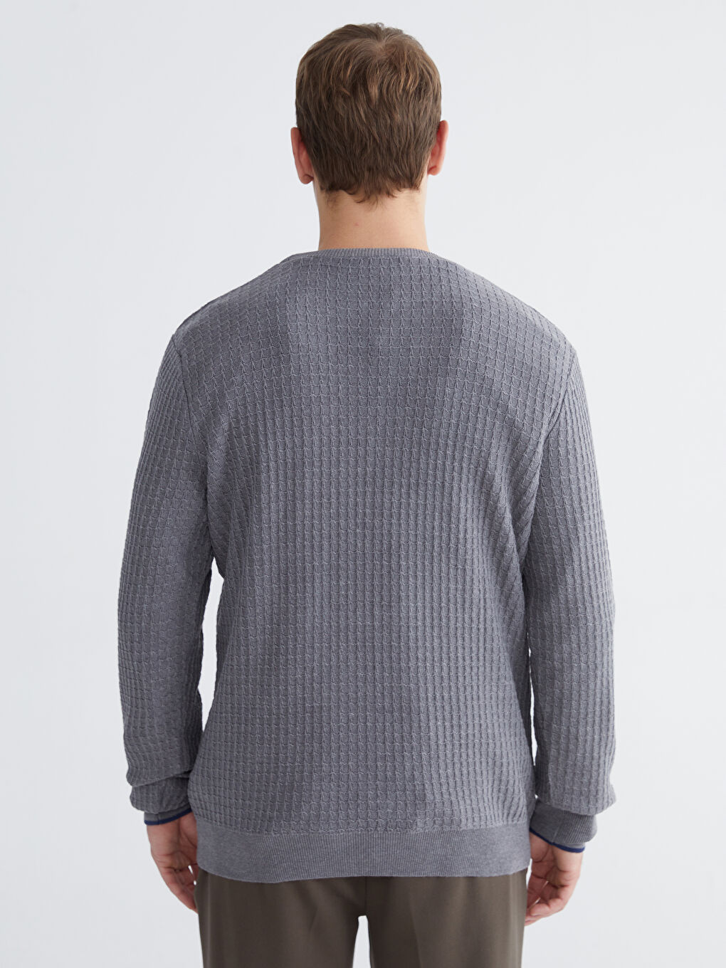 Gri Bisiklet Yaka Erkek Triko Kazak-3