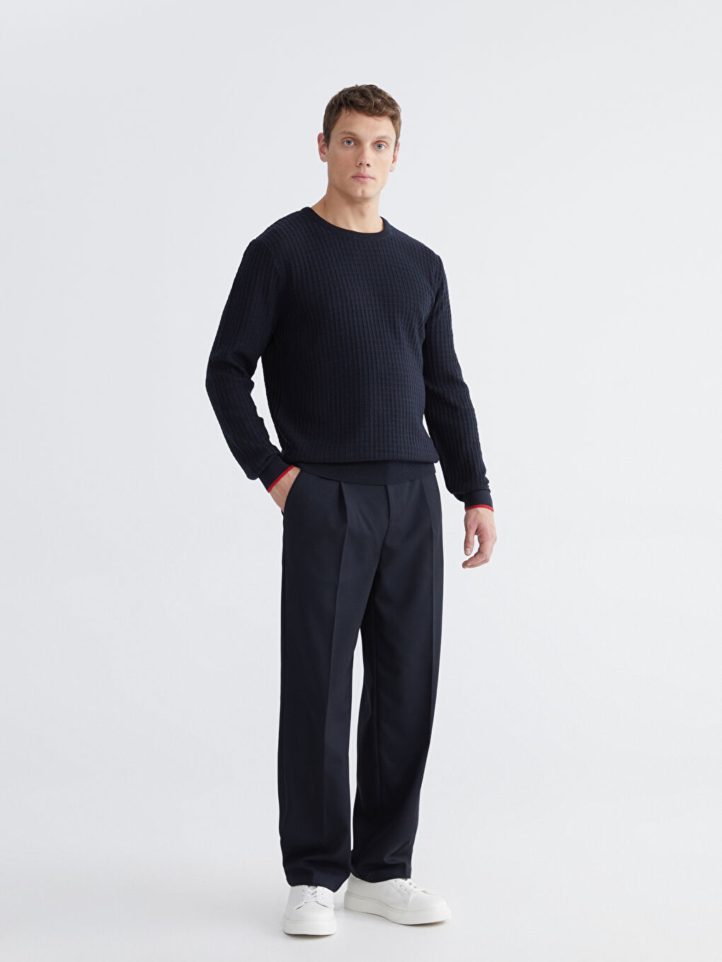 Lacivert Bisiklet Yaka Erkek Triko Kazak-1