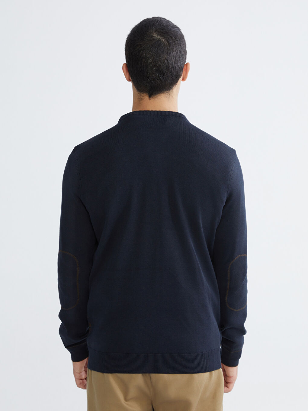 Lacivert Bisiklet Yaka Desenli Erkek Triko Kazak-3