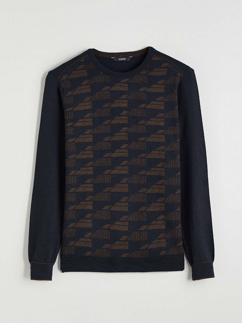 Lacivert Bisiklet Yaka Desenli Erkek Triko Kazak-4