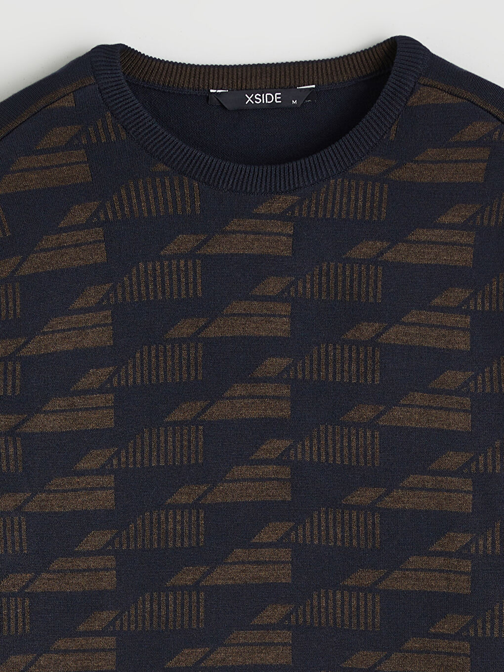 Lacivert Bisiklet Yaka Desenli Erkek Triko Kazak-5