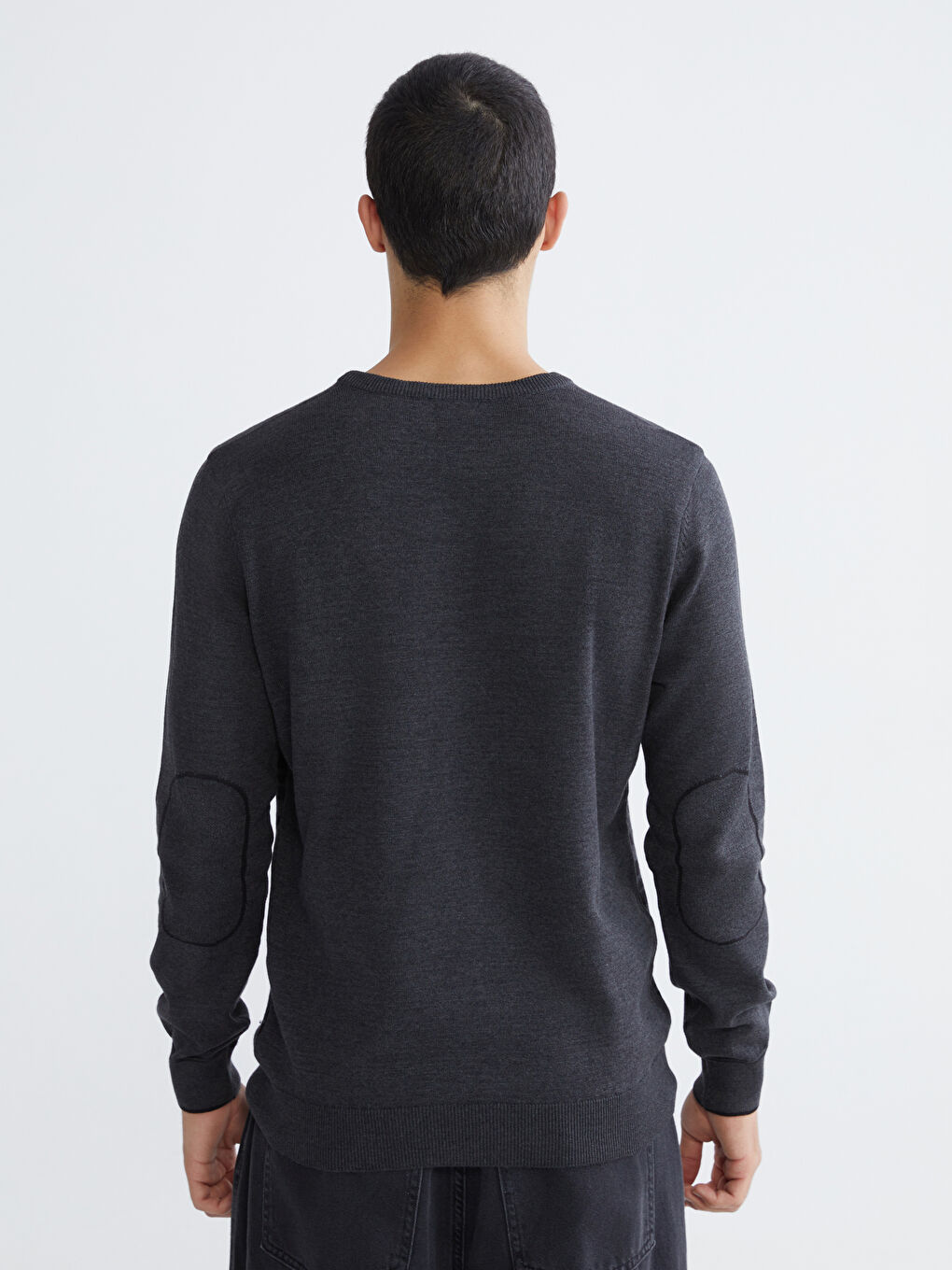 Antrasit Bisiklet Yaka Desenli Erkek Triko Kazak-3