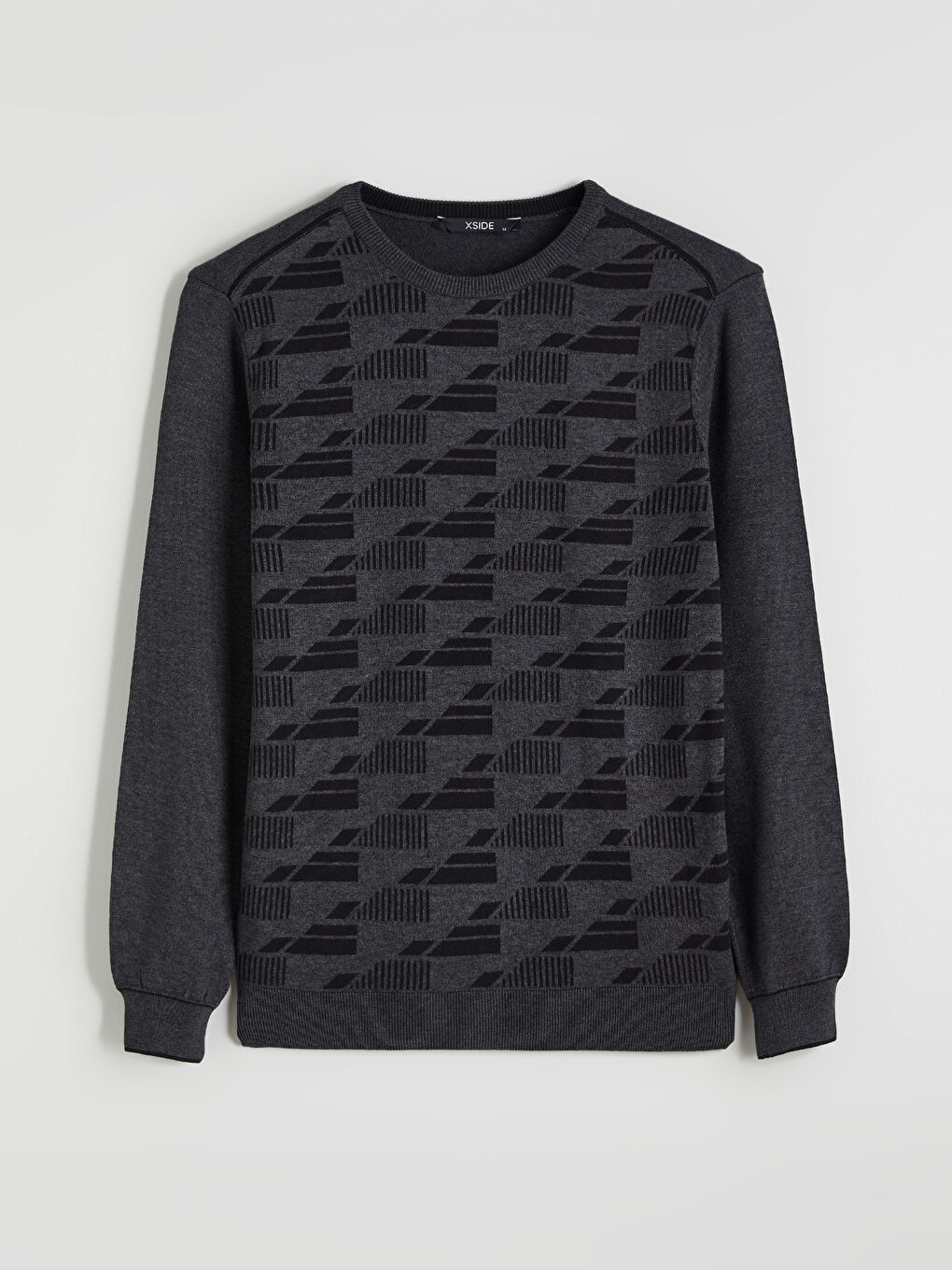 Antrasit Bisiklet Yaka Desenli Erkek Triko Kazak-4