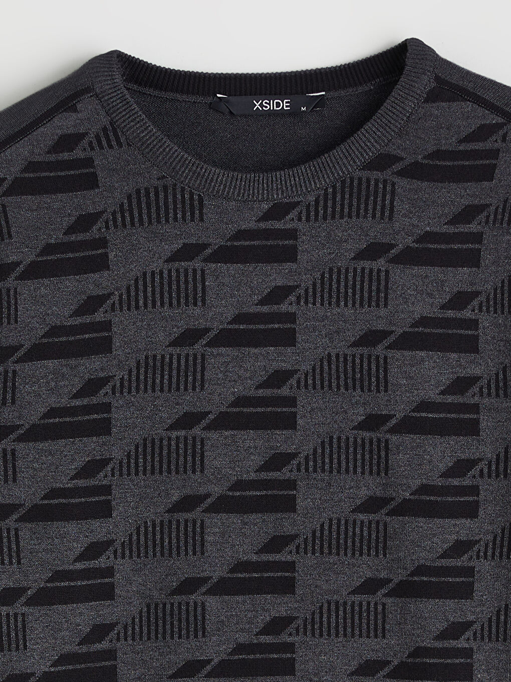 Antrasit Bisiklet Yaka Desenli Erkek Triko Kazak-5