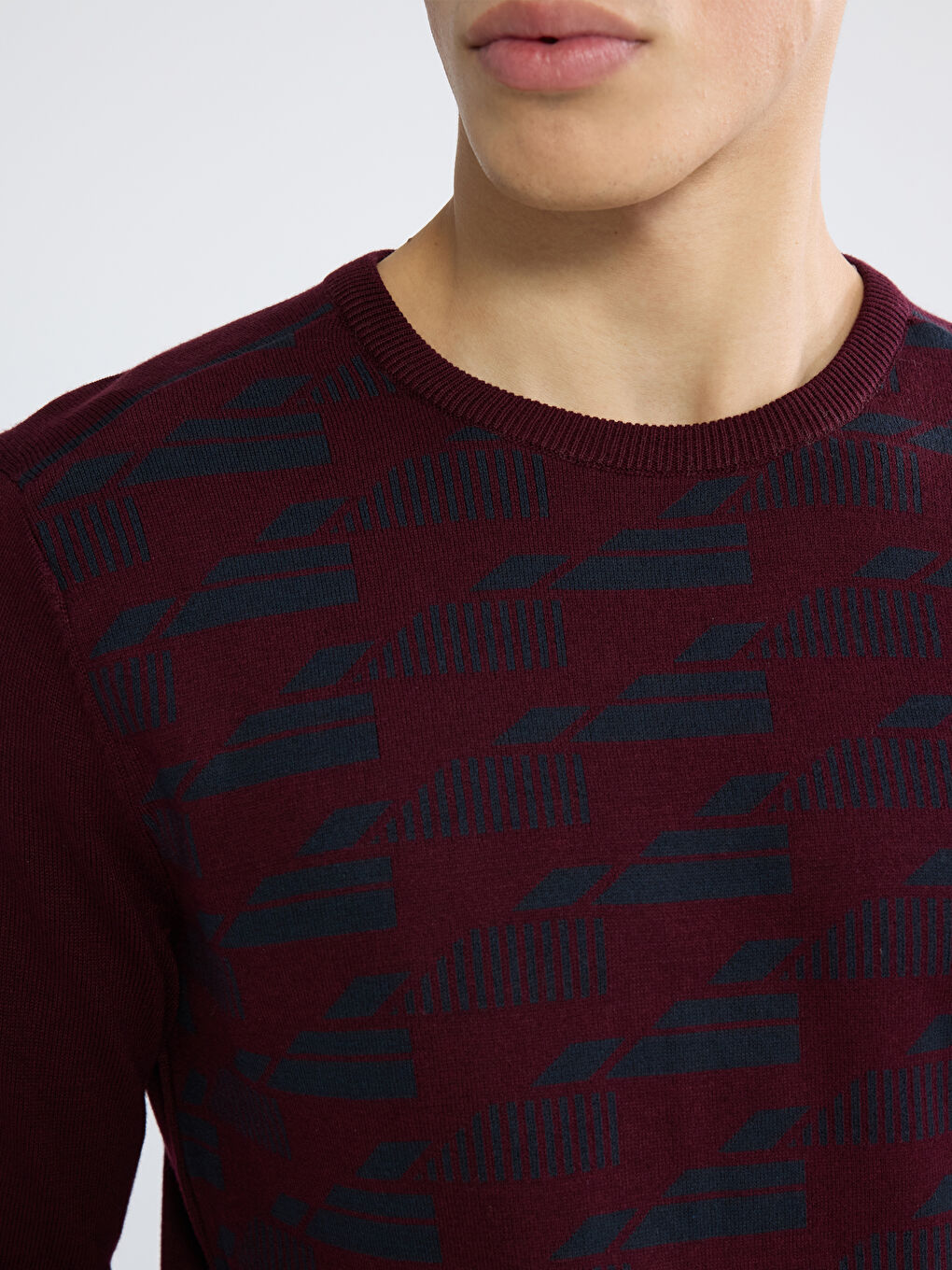 Mürdüm Bisiklet Yaka Desenli Erkek Triko Kazak-2