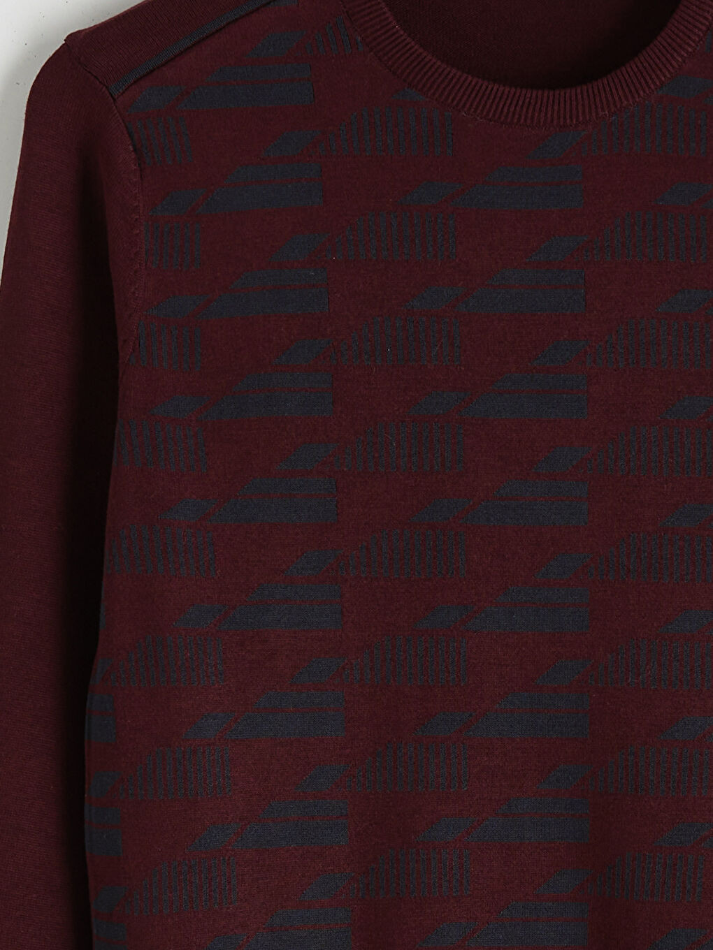 Mürdüm Bisiklet Yaka Desenli Erkek Triko Kazak-5