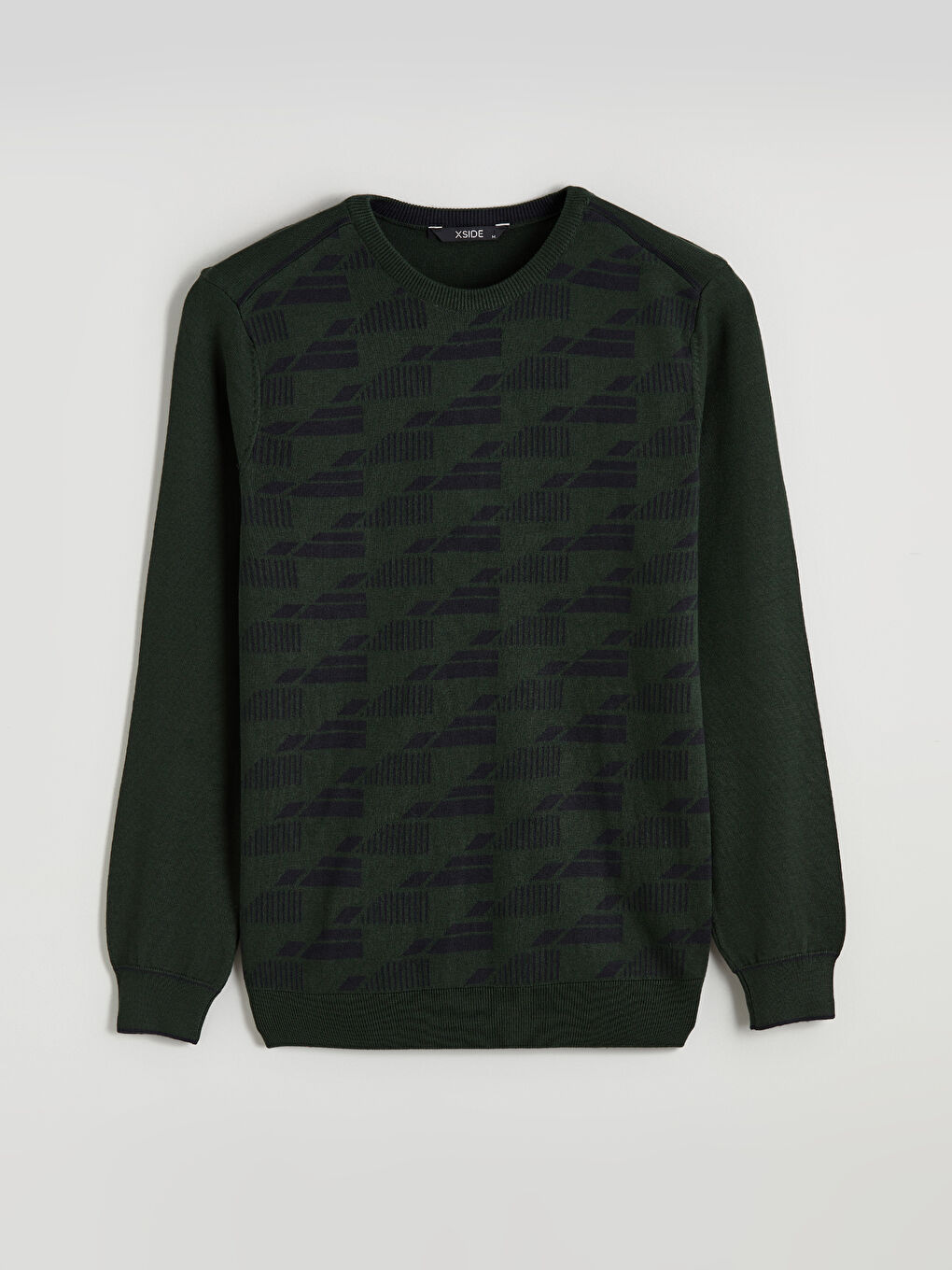 Yeşil Bisiklet Yaka Desenli Erkek Triko Kazak-4