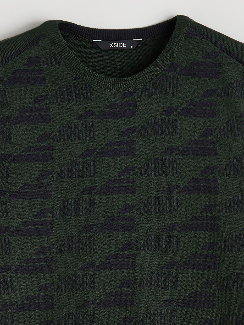 Yeşil Bisiklet Yaka Desenli Erkek Triko Kazak-5