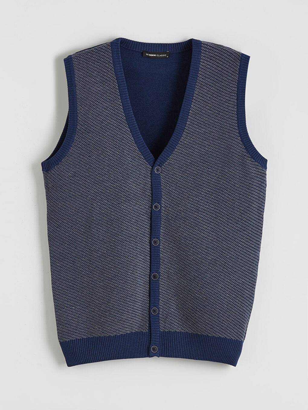 Gri Standart Kalıp V Yaka Erkek Triko Yelek-4