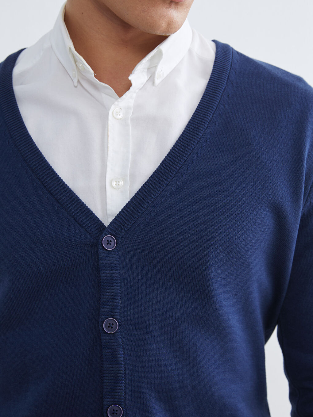 Mavi Standart Kalıp V Yaka Erkek Triko Hırka-2