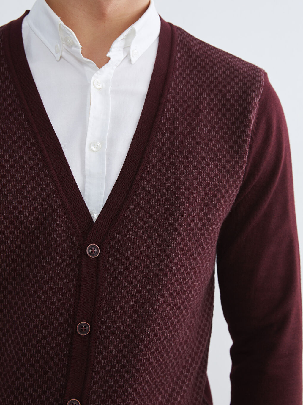 Mürdüm Standart Kalıp V Yaka Erkek Triko Hırka-2