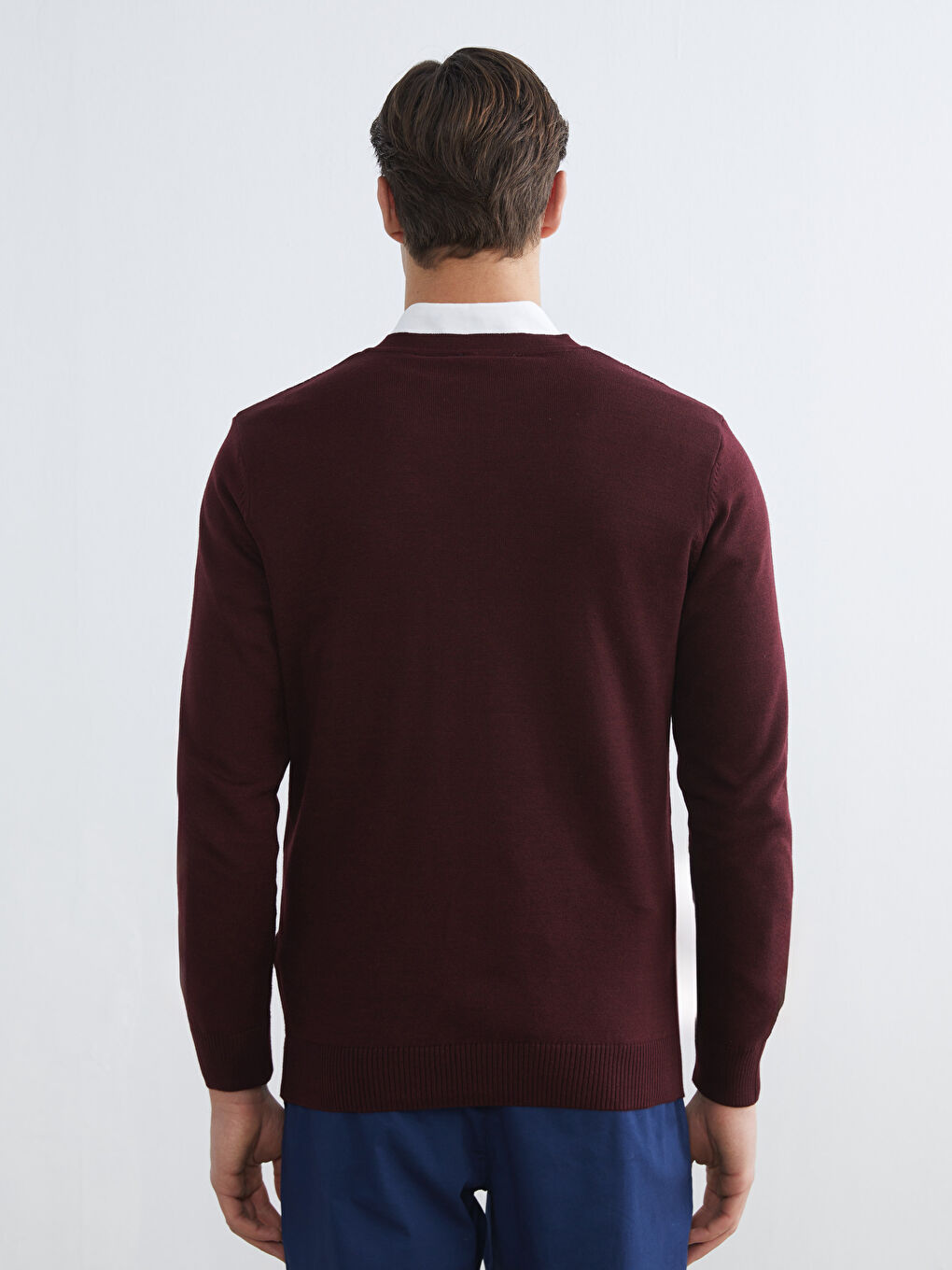 Mürdüm Standart Kalıp V Yaka Erkek Triko Hırka-3