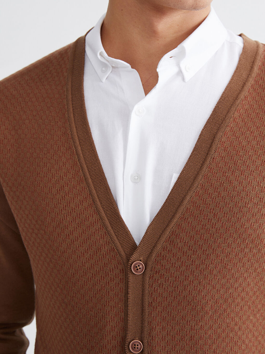 Turuncu Standart Kalıp V Yaka Erkek Triko Hırka-2